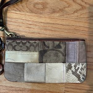 COACH Tan Brown and Purple Metallic Patchwork Wristlet